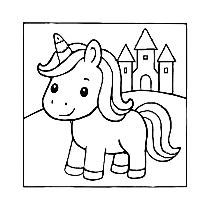 Coloriage licorne joyeuse à imprimer pour petits artistes